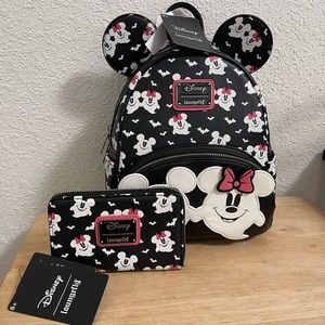 Loungefly ghost Mickey and Minnie backpack and wallet BRAND NEW glow in the dark